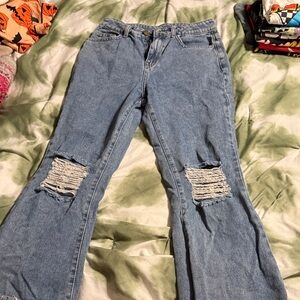 SHEIN Light Blue Distressed Flare Jeans
